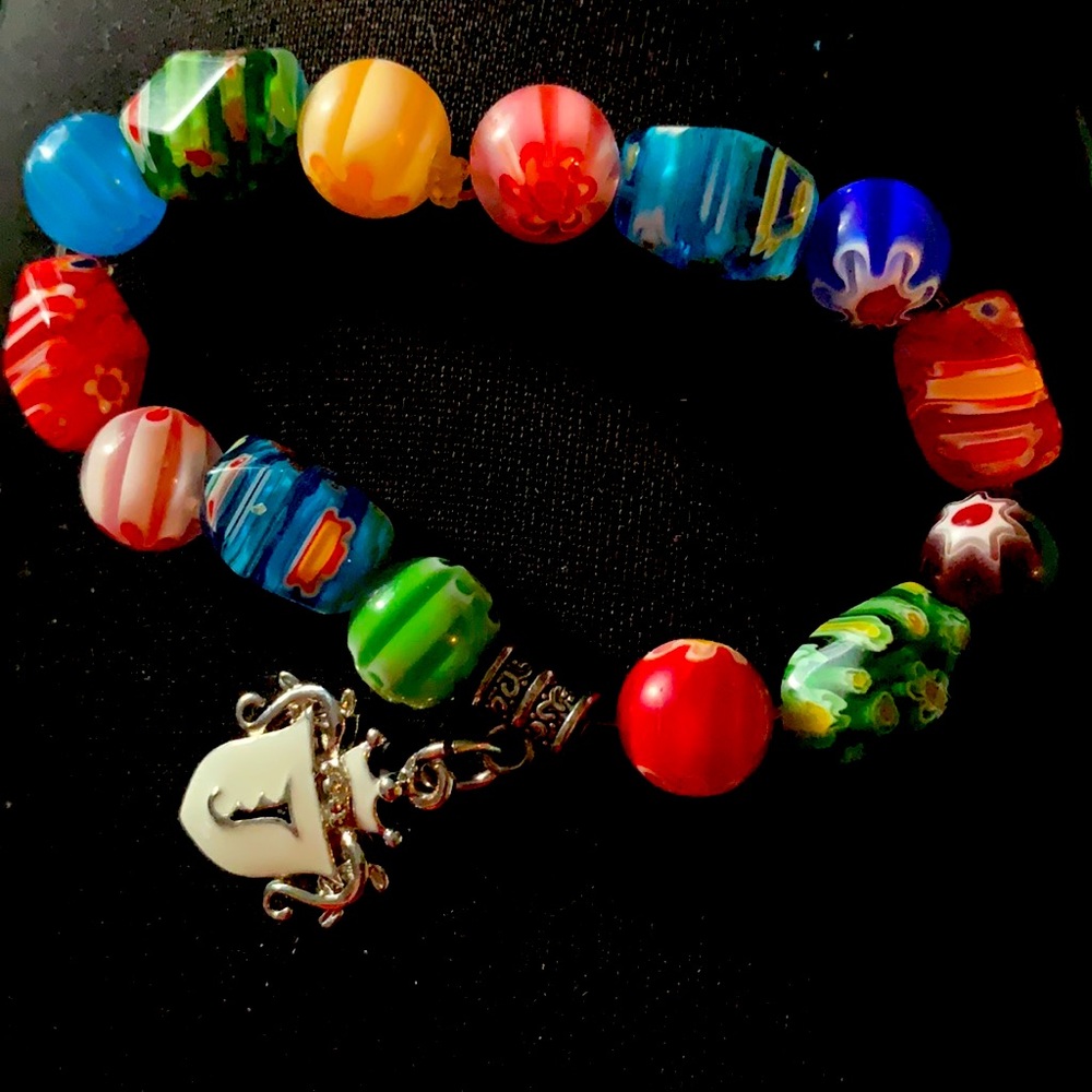 Marble Charm Bracelet with Initial Letter “J”